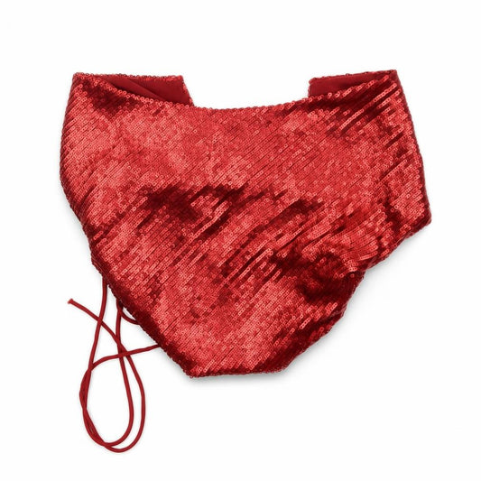 Front view of Zara women’s red sequin camisole top, size S, spaghetti strap party