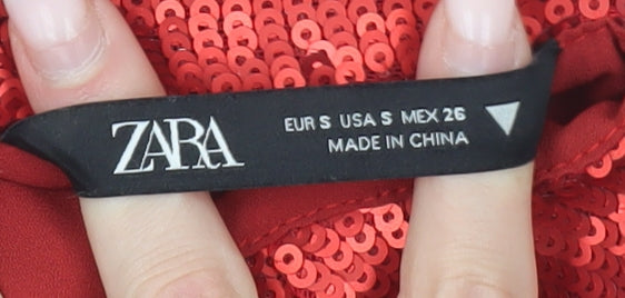 Zara Womens Red Sequin Camisole Top Size S Spaghetti Strap Party