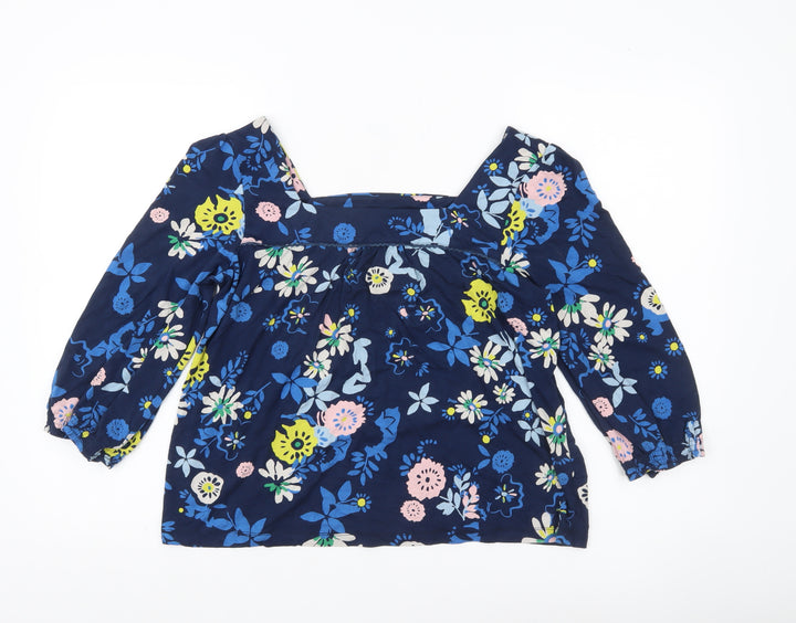 Lily & Me Womens Blue Floral Tunic Blouse UK 12 3/4 Sleeve