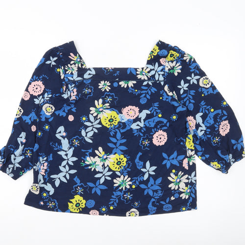 Lily & Me Womens Blue Floral Tunic Blouse UK 12 3/4 Sleeve