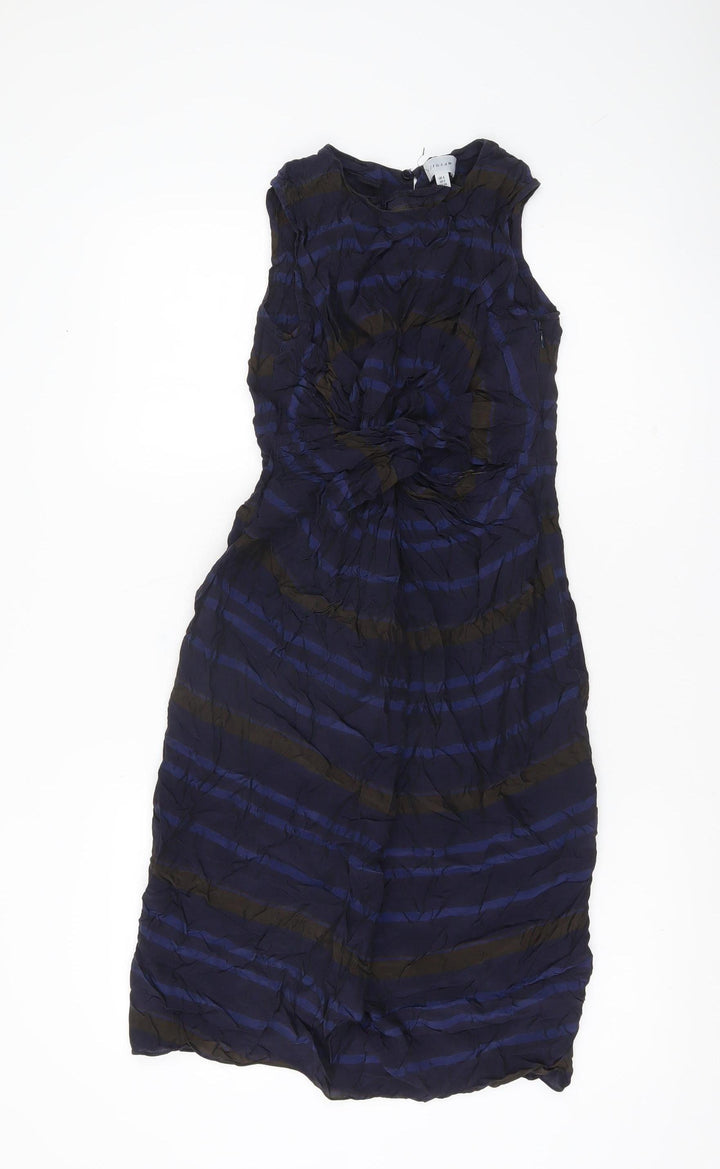 Jigsaw Womens Blue Striped Sheath Dress UK 6 Sleeveless Partywear