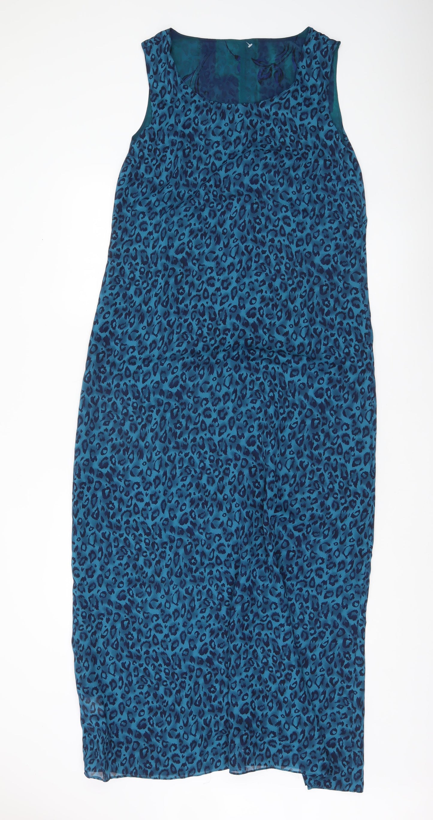 Worthington Women’s Blue Leopard Print Shift Dress Size 14 Midi Sleeveless
