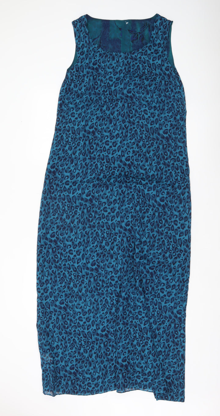 Worthington Women’s Blue Leopard Print Shift Dress Size 14 Midi Sleeveless
