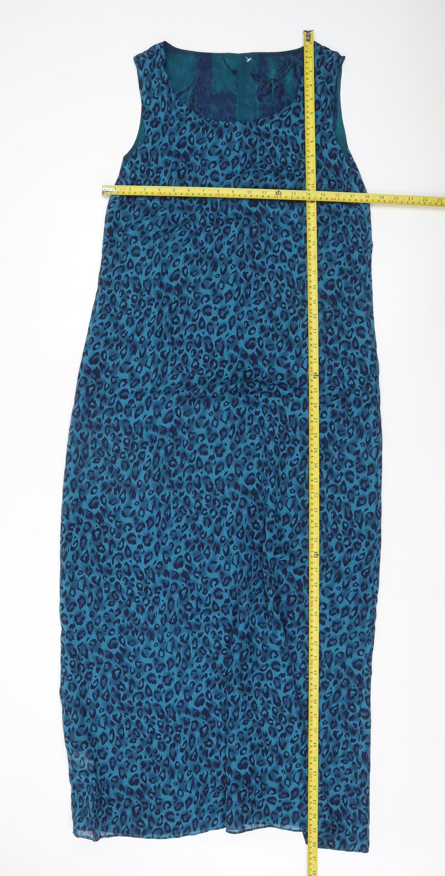 Worthington Women’s Blue Leopard Print Shift Dress Size 14 Midi Sleeveless