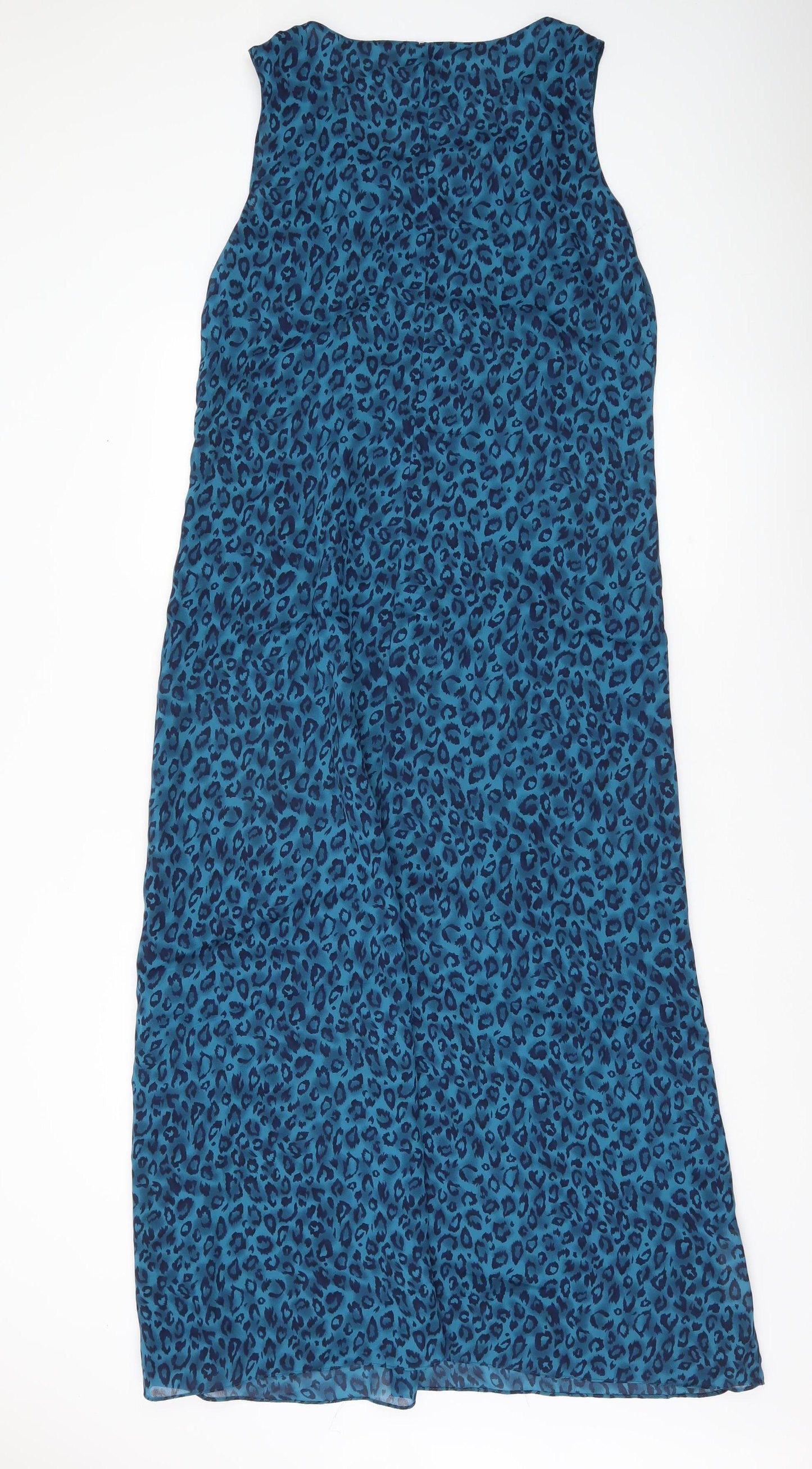 Worthington Women’s Blue Leopard Print Shift Dress Size 14 Midi Sleeveless