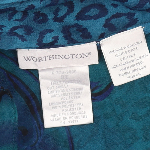 Worthington Women’s Blue Leopard Print Shift Dress Size 14 Midi Sleeveless
