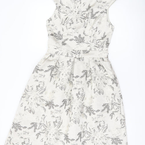 Miss Selfridge Womens Ivory Floral Jacquard Fit & Flare Dress Size 8