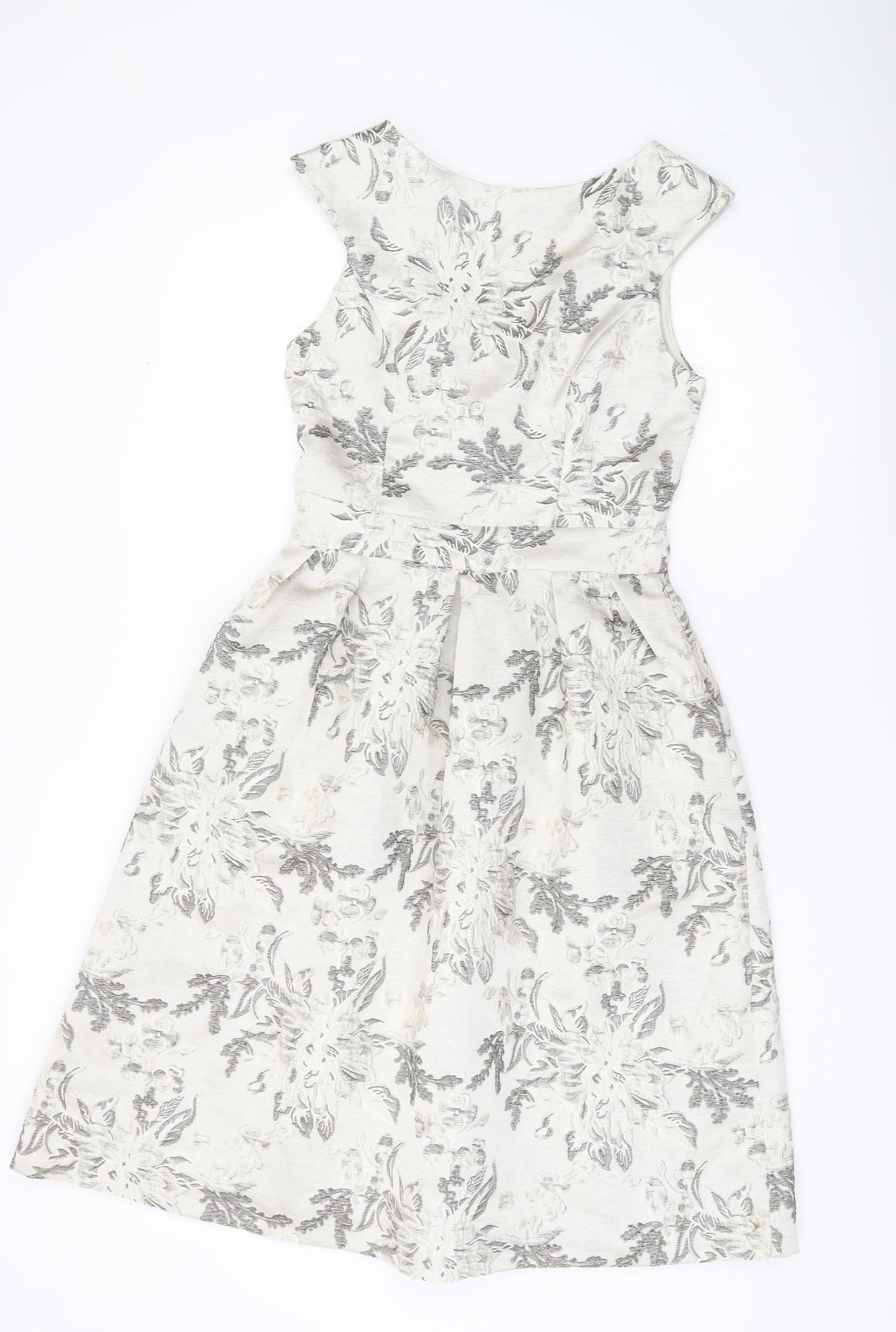 Miss Selfridge Womens Ivory Floral Jacquard Fit & Flare Dress Size 8