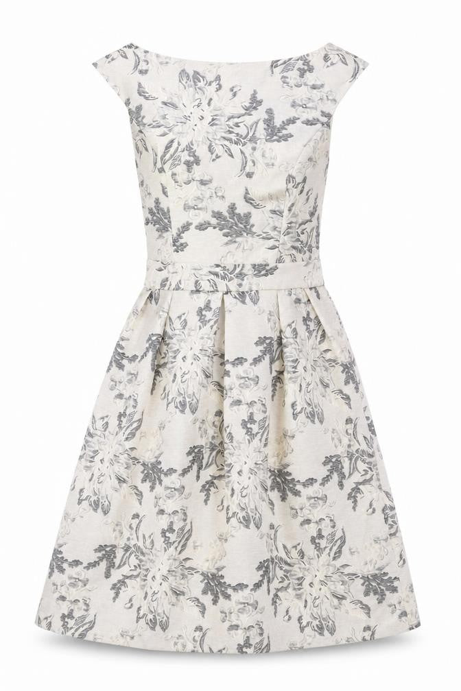 Miss Selfridge Womens Ivory Floral Jacquard Fit & Flare Dress Size 8