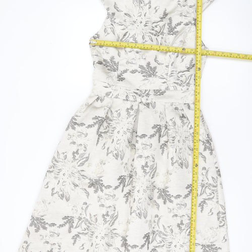 Miss Selfridge Womens Ivory Floral Jacquard Fit & Flare Dress Size 8