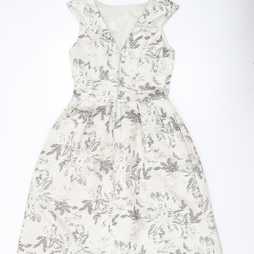 Miss Selfridge Womens Ivory Floral Jacquard Fit & Flare Dress Size 8