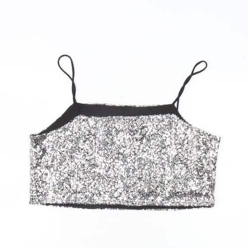 Monki Women’s Silver Sequin Camisole Tank Top Size L Party Clubwear