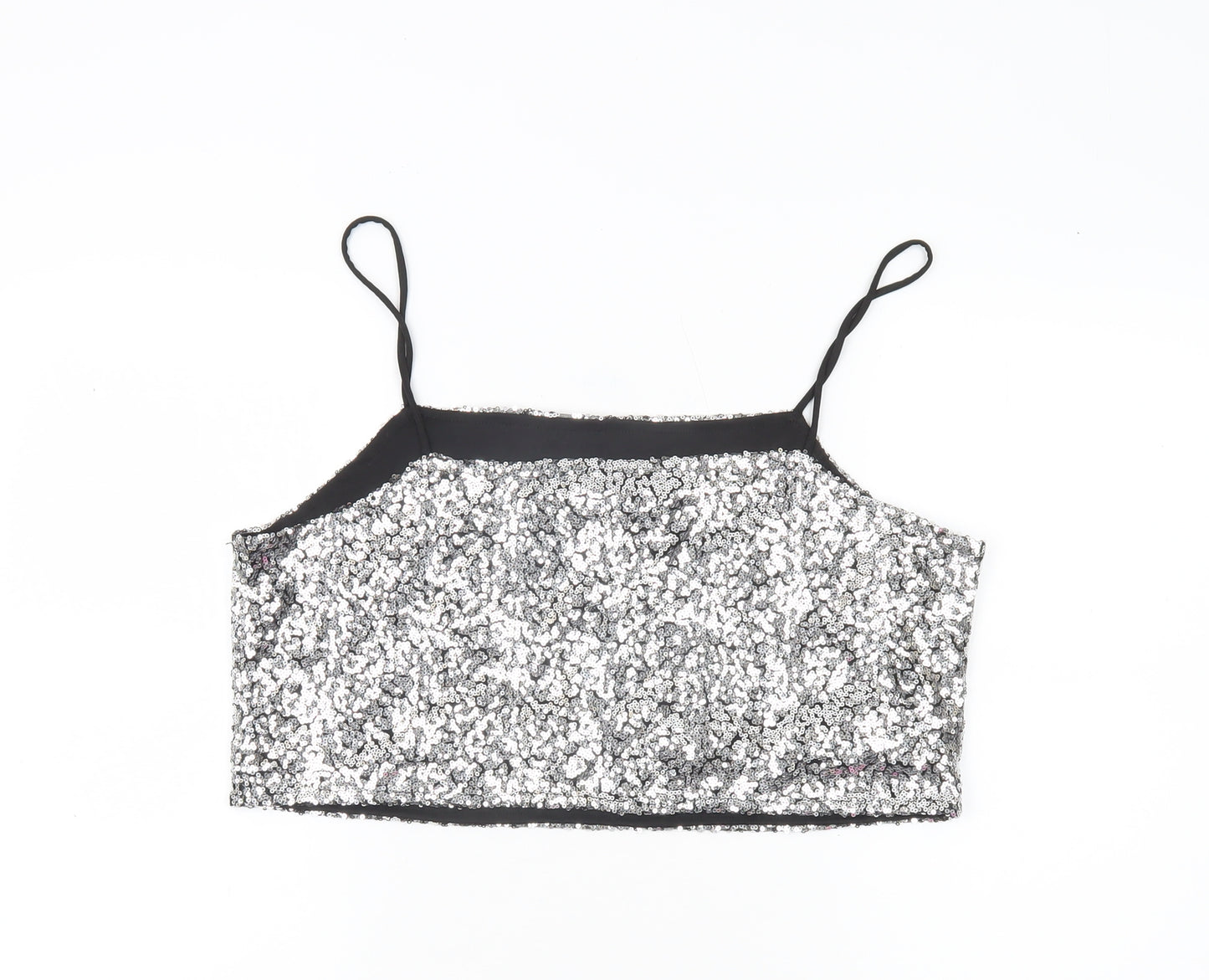 Monki Women’s Silver Sequin Camisole Tank Top Size L Party Clubwear
