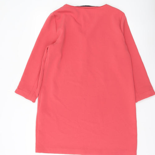 Zara Women Pink Shift Dress XL V-Neck 3/4 Sleeve Zip Detail