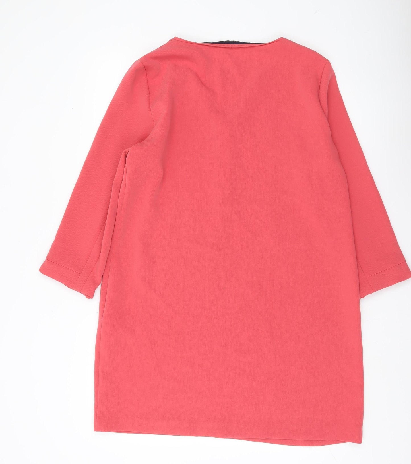 Zara Women Pink Shift Dress XL V-Neck 3/4 Sleeve Zip Detail
