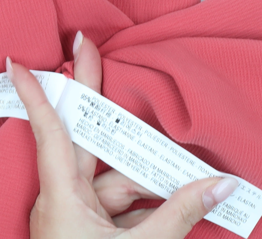 Zara Women Pink Shift Dress XL V-Neck 3/4 Sleeve Zip Detail
