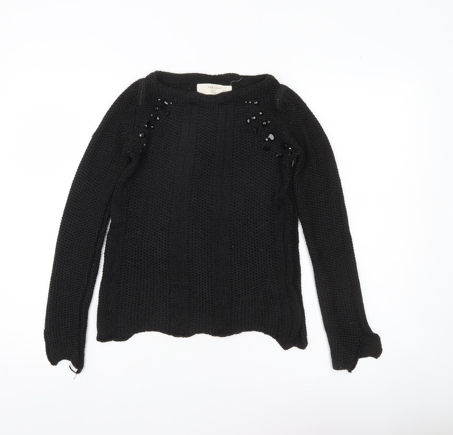 Zara Women’s Black Beaded Knit Pullover Jumper Size S