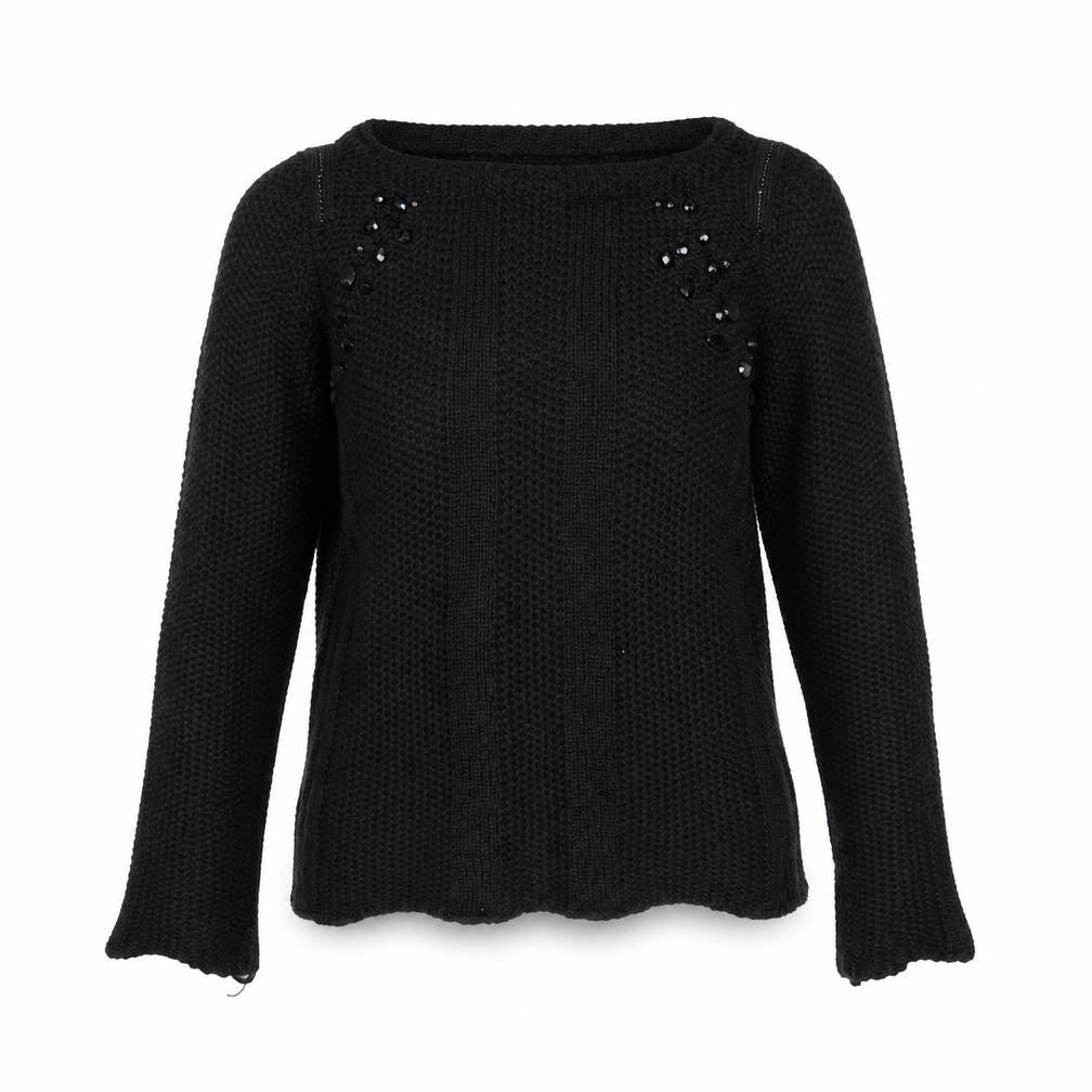 Front view of Zara Women’s Black Beaded Knit jumper, size S