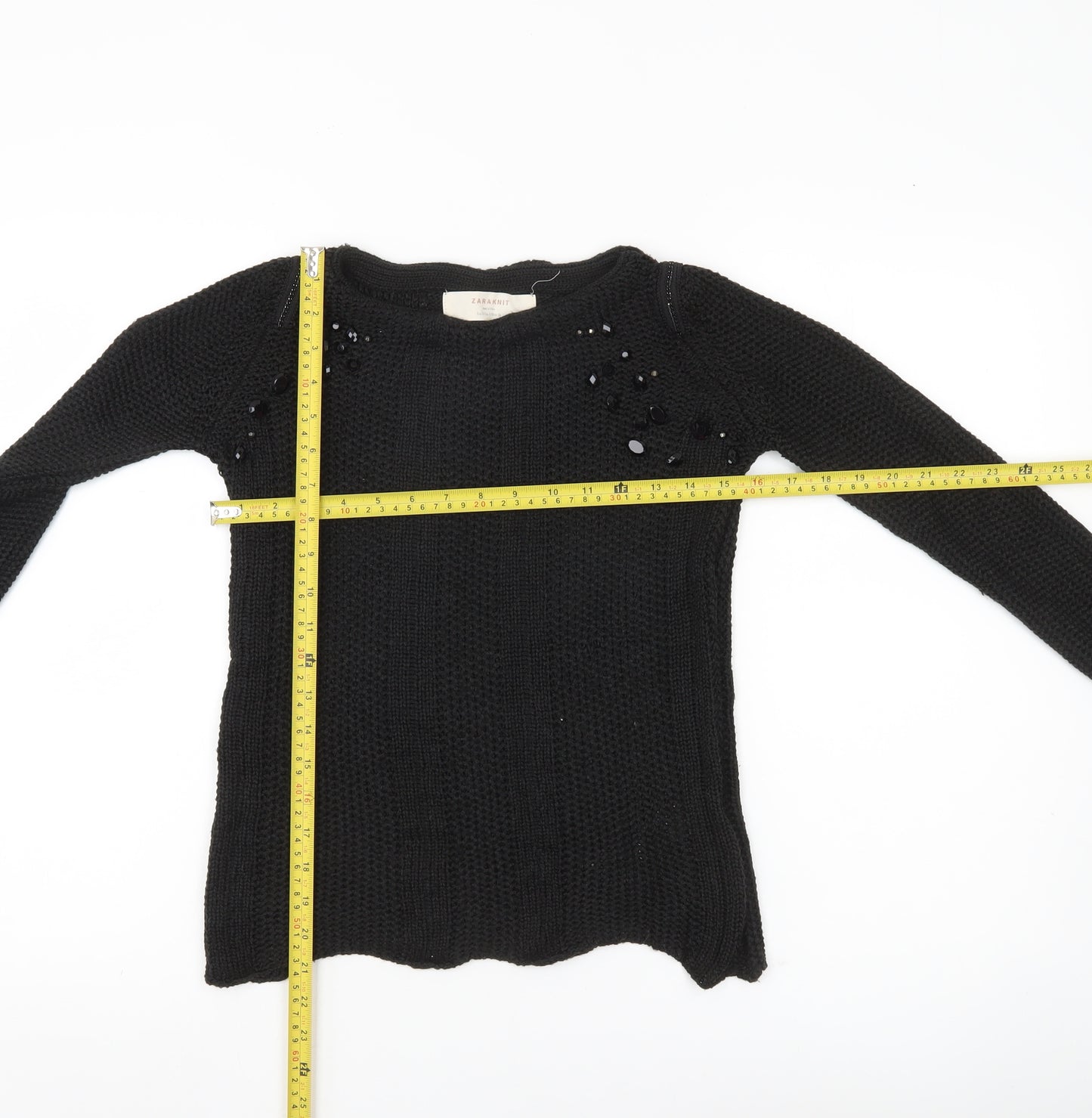 Zara Women’s Black Beaded Knit Pullover Jumper Size S
