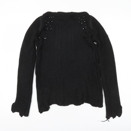 Zara Women’s Black Beaded Knit Pullover Jumper Size S