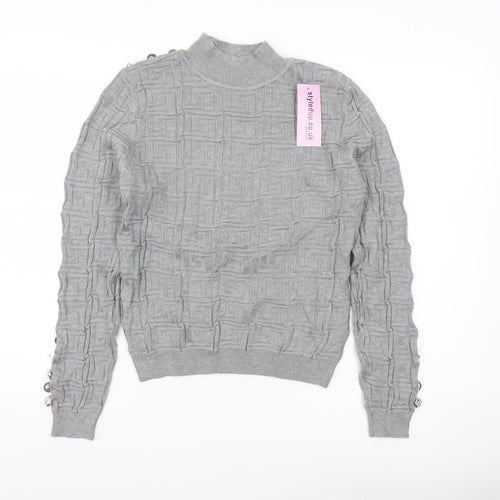 May by Shining Star Women’s Grey Mock Neck Pullover Jumper One Size