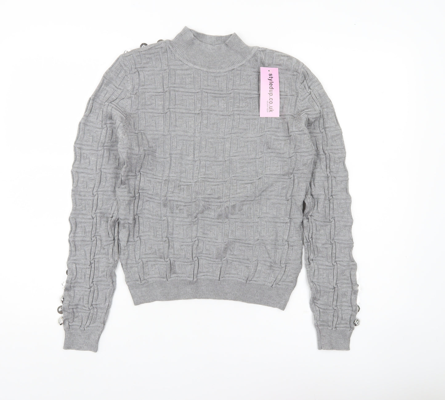May by Shining Star Women’s Grey Mock Neck Pullover Jumper One Size