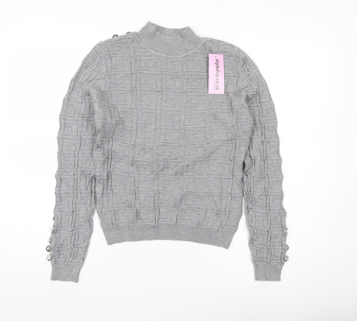 May by Shining Star Women’s Grey Mock Neck Pullover Jumper One Size