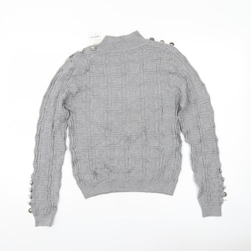 May by Shining Star Women’s Grey Mock Neck Pullover Jumper One Size