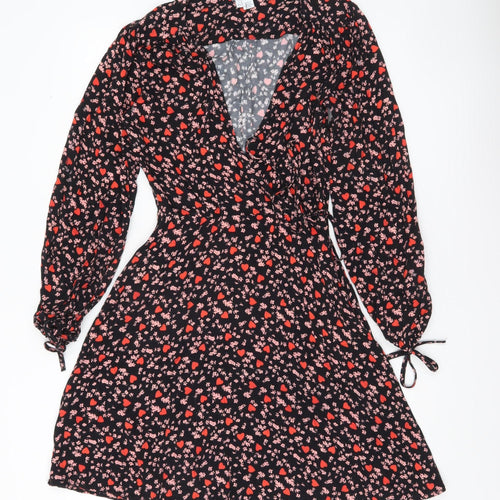 Ghost Women’s Black Floral Print XS Wrap Dress Long Sleeve Viscose
