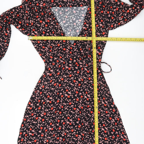 Ghost Women’s Black Floral Print XS Wrap Dress Long Sleeve Viscose