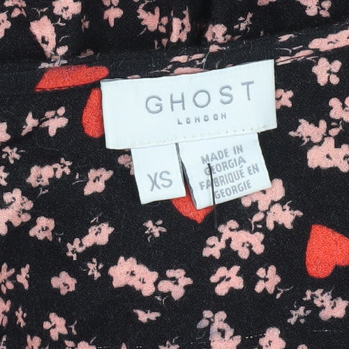 Ghost Women’s Black Floral Print XS Wrap Dress Long Sleeve Viscose