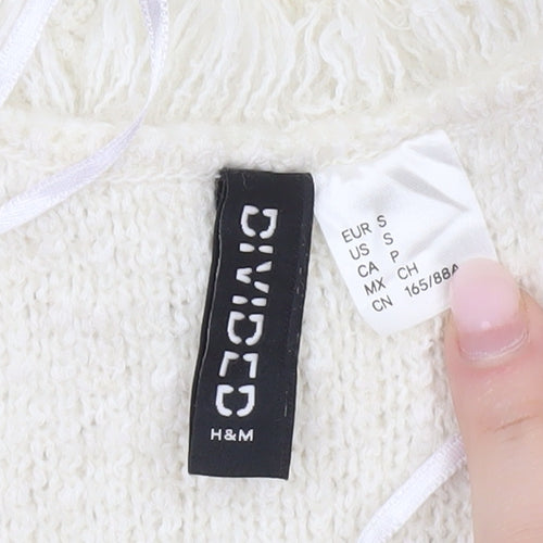 H&M Divided Women’s Ivory Cardigan Size 8 Open Knit Fringe Pockets