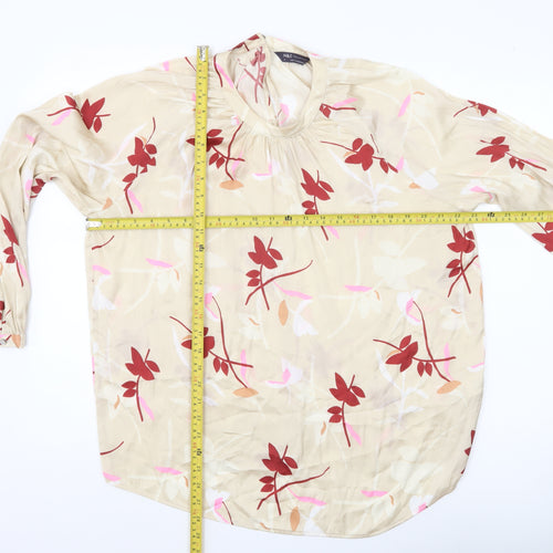 Marks and Spencer Women’s Beige Floral Blouse Size 14 Long Sleeve