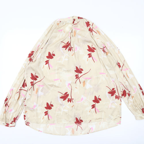 Marks and Spencer Women’s Beige Floral Blouse Size 14 Long Sleeve