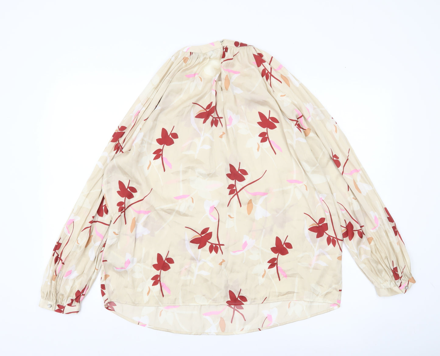 Marks and Spencer Women’s Beige Floral Blouse Size 14 Long Sleeve