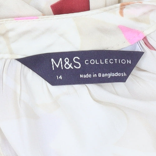 Marks and Spencer Women’s Beige Floral Blouse Size 14 Long Sleeve