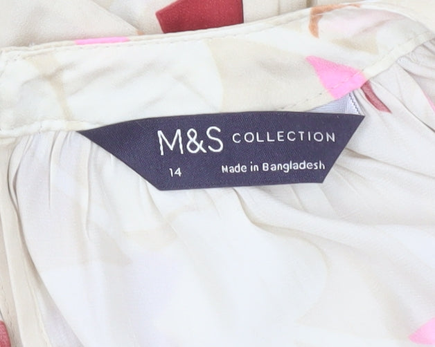 Marks and Spencer Women’s Beige Floral Blouse Size 14 Long Sleeve