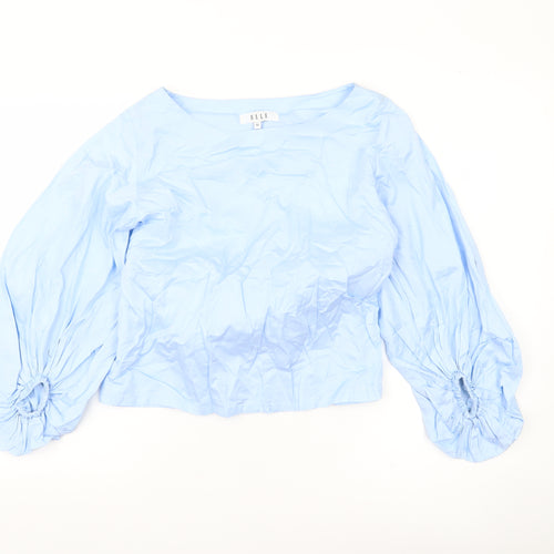 Elle Women’s Blue Cotton Bow Back Balloon Sleeve Blouse Size 12