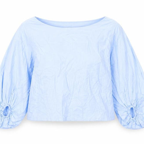 Elle Women’s Blue Cotton Bow Back Balloon Sleeve Blouse Size 12