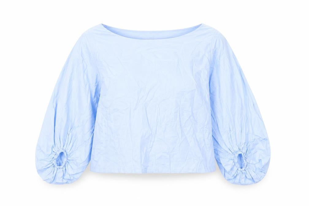 Elle Women’s Blue Cotton Bow Back Balloon Sleeve Blouse Size 12