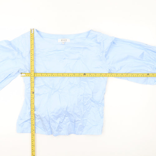 Elle Women’s Blue Cotton Bow Back Balloon Sleeve Blouse Size 12