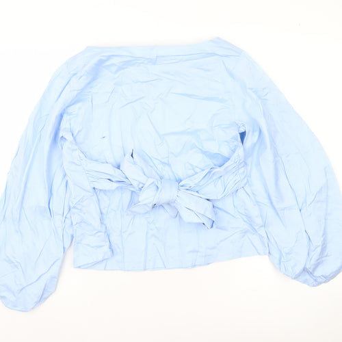 Elle Women’s Blue Cotton Bow Back Balloon Sleeve Blouse Size 12