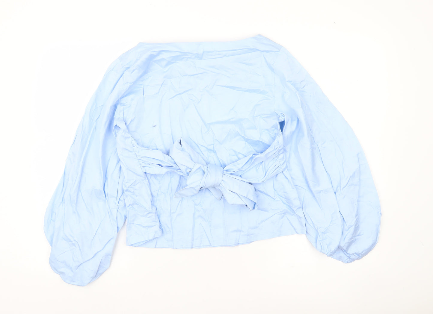 Elle Women’s Blue Cotton Bow Back Balloon Sleeve Blouse Size 12