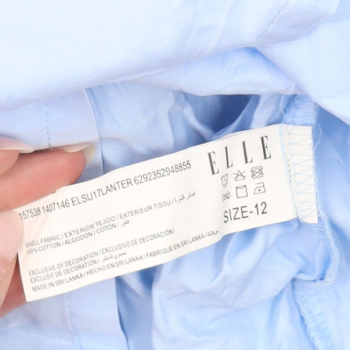 Elle Women’s Blue Cotton Bow Back Balloon Sleeve Blouse Size 12