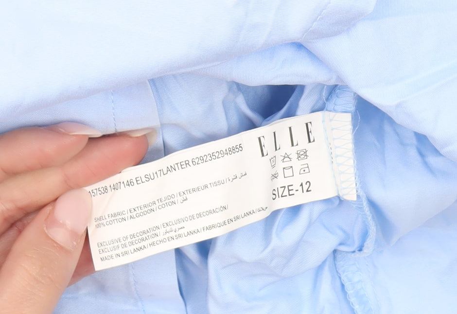 Elle Women’s Blue Cotton Bow Back Balloon Sleeve Blouse Size 12