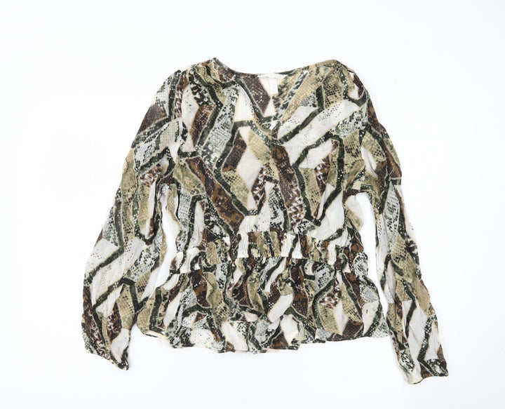 H&M Womens Multicoloured Animal Print Viscose Blouse UK 10