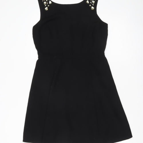 Papaya Women’s Black Beaded Sleeveless A-Line Party Dress Size 12