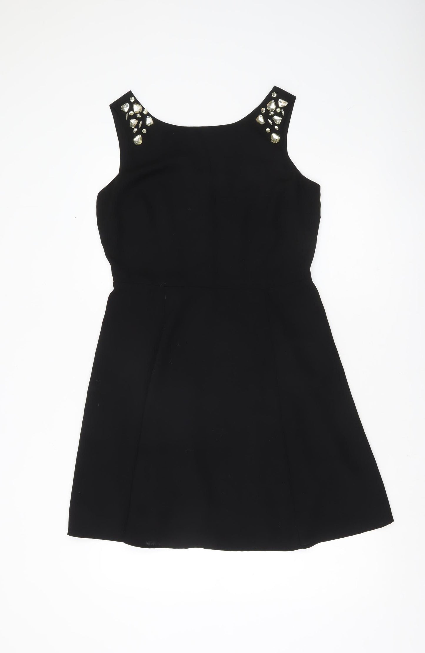 Papaya Women’s Black Beaded Sleeveless A-Line Party Dress Size 12