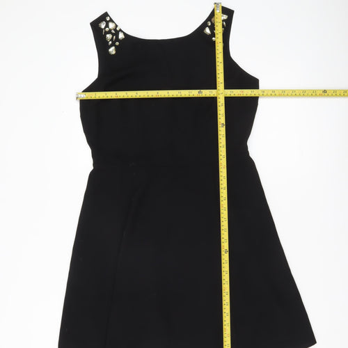 Papaya Women’s Black Beaded Sleeveless A-Line Party Dress Size 12
