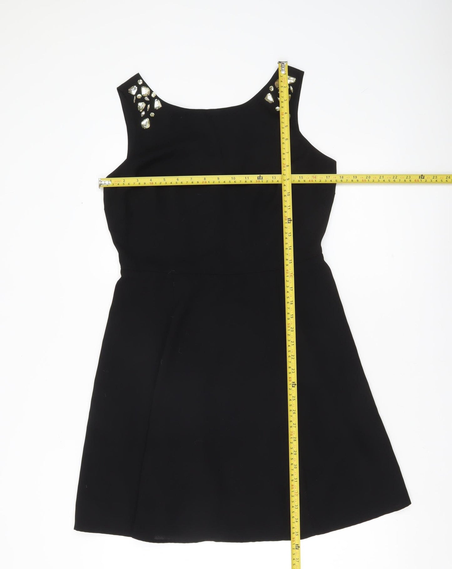 Papaya Women’s Black Beaded Sleeveless A-Line Party Dress Size 12